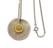 Studio Sterling Silver, 24ct Gold & Opal Set Drop Pendant Necklace Vintage