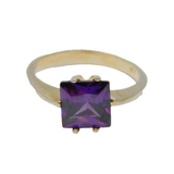 Sterling Silver Gilt Amethyst Solitaire Dress Ring Vintage c1970 Size P 1/2
