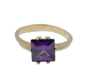 Sterling Silver Gilt Amethyst Solitaire Dress Ring Vintage c1970 Size P 1/2