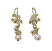 Pair of Sterling Silver Freshwater Pearl Floral Dangly Earrings Modern c1990
