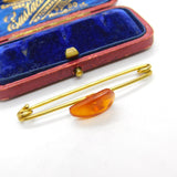Gilt Metal & Amber Specimen Set Bar Brooch Antique c1920 Art Deco
