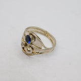 Sterling Silver Sapphire & White Topaz Abstract Studio Ring Modern c1990 Size T