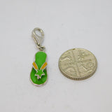 Sterling Silver Green & Yellow Enamel Flipflop Clip On Charm Vintage c1970