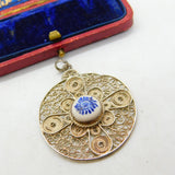 Sterling Silver Filigree Dutch Blue & White Ceramic Drop Pendant Vintage c1970