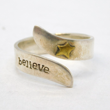 Taxco Sterling Silver & Brass Set Star 'Believe' Dress Ring Vintage c1980s