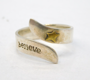 Taxco Sterling Silver & Brass Set Star 'Believe' Dress Ring Vintage c1980s