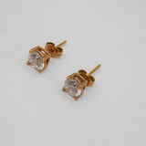 Pair of Rose-Gold On Sterling Silver CZ Solitaire Stud Earrings Modern c1990