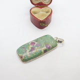 Sterling Silver Set Natural Ruby in Fuchsite Drop Pendant Vintage c1980