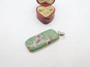 Sterling Silver Set Natural Ruby in Fuchsite Drop Pendant Vintage c1980