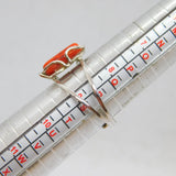 Sterling Silver Red Coral Split Band Studio Dress Ring Modern c1990 Size R 1/2