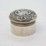 Edwardian Sterling Silver Floral Pattern Pill Box Antique 1902 Birmingham