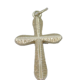 Sterling Silver Brushed Textured Cross Charm Pendant Vintage c1970