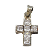 Sterling Silver Paste Set Cross Charm Pendant Vintage c1970s