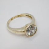 Sterling Silver Cubic Zirconia Solitaire Dress Ring Vintage c1970 Size M