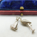 Sterling Silver Stork Carrying Baby Charm Pendant Vintage c1970