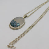 Sterling Silver Cabochon Moss Agate Studio Pendant Necklace Vintage c1990's