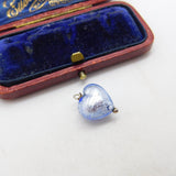 Sterling Silver and Iridescent Blue Heart Charm Pendant Vintage c1970