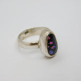 Sterling Silver Mexican Dichroic Glass Studio Dress Ring Vintage c1990 Size L