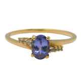 10ct Yellow Gold, Oval-Cut Amethyst & Diamond Dress Ring Vintage c1990