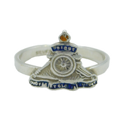 WWII-era Sterling Silver & Enamel Royal Artillery Dress Ring Antique c1940s