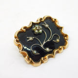 Georgian 12ct Gold, Black Enamel, Pearl & Diamond Mourning Brooch Antique