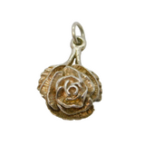 Sterling Silver Rose Flower With Leaves Charm Pendant Vintage c1970s