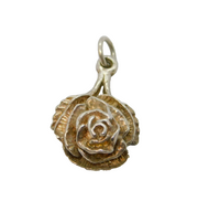 Sterling Silver Rose Flower With Leaves Charm Pendant Vintage c1970s