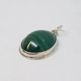 Sterling Silver Malachite Cabochon Oval Charm Pendant Vintage c1970