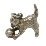 Sterling Silver Kitten with the Ball Charm Pendant Vintage c1970