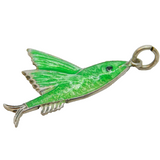 TLM Sterling Silver & Green Enamel Flying Fish Pendant Antique Art Deco