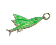 TLM Sterling Silver & Green Enamel Flying Fish Pendant Antique Art Deco