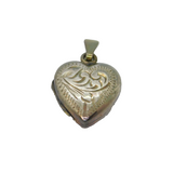 Sterling Silver Small Patterned Heart Double Locket Charm Pendant Vintage c1970