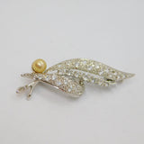 Sterling Silver Pearl & Paste Set Leaf Form Spray Brooch Pin Contemporary c1990