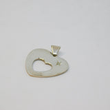 Sterling Silver Single Diamond Set Open Heart Charm Pendant Vintage c1970
