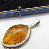 Eastern Sterling Silver & Baltic Amber Inlayed Drop Pendant Vintage c1960