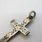 Victorian Aesthetic Movement Gold & Sterling Silver Cross Pendant Antique 1898