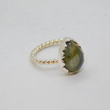 Sterling Silver Labradorite Peardrop Twisted Rope Ring Modern c2000 Size N 1/2