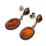 Sterling Silver & Baltic Amber Set Drop Stud Earrings Vintage c1980s