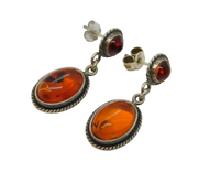 Sterling Silver & Baltic Amber Set Drop Stud Earrings Vintage c1980s