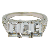 Sterling Silver Triple Aquamarine Dress Ring Vintage c1970 Size O 1/2