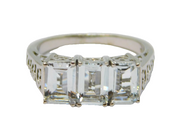 Sterling Silver Triple Aquamarine Dress Ring Vintage c1970 Size O 1/2