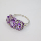 Sterling Silver Multi-Stone Amethyst Statement Ring Vintage c1970 Size P