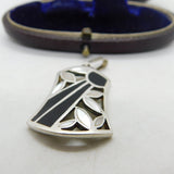 Sterling Silver Pearl and Onyx Bell and Flower Charm Pendant Vintage c1970