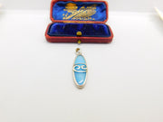 Sterling Silver Dyed Pearl Oval Ocean Swirl Charm Pendant Vintage c1970