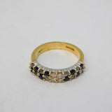 9ct Yellow Gold, Sapphire & Blue-White Topaz Dress Ring Vintage 1996 London