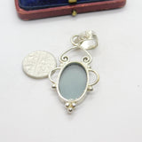 Sterling Silver Floral Pattern Glass Drop Charm Pendant Vintage c1970