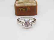 Sterling Silver Star Cut Crystal Solitaire Ring Vintage c1970 Size S UK