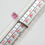 Sterling Silver 3 Pink Topaz & Diamond Deco Style Ring Vintage c1970 Size M 1/2