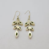Pair of Sterling Silver 10 Peridot Set Leaf Form Long Drop Earrings Modern c1990