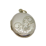 Sterling Silver Floral Pattern Oval Double Locket Pendant Vintage c1970